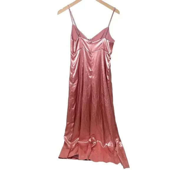Free People Abbie Jumpsuit Pink Satin Wide leg Cutout Size 2 NWT $250